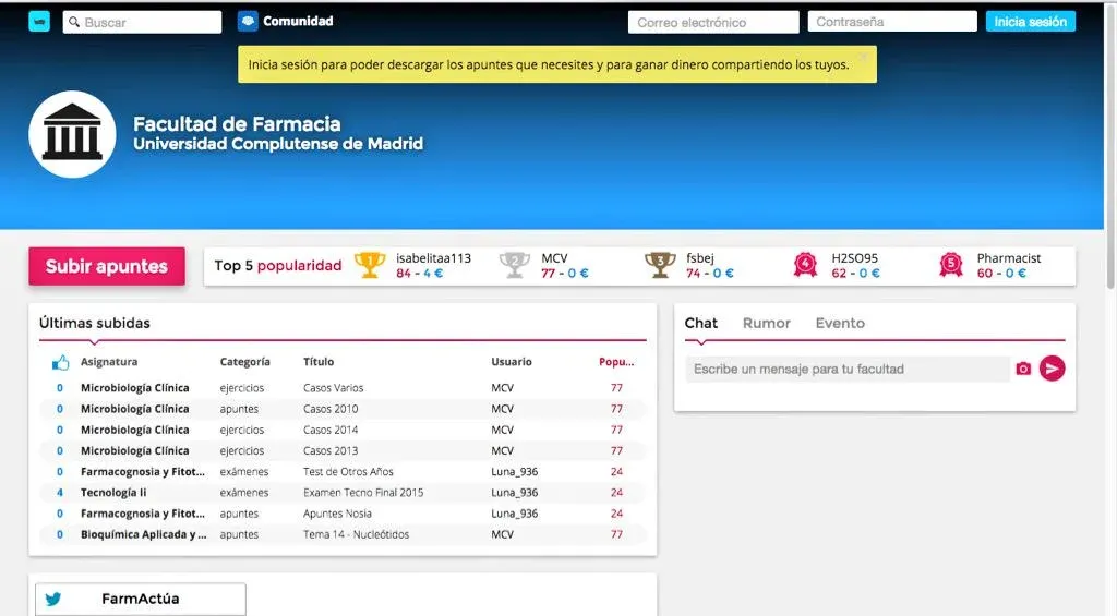 Captura de pantalla de la versión inicial, el prototipo de Wuolah