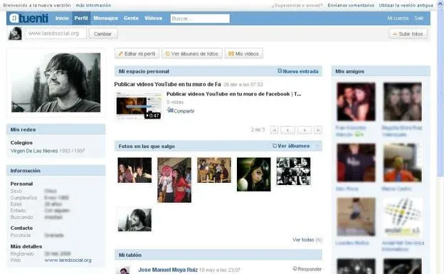 Perfil de un usuario en Tuenti y funcionalidades de Tuenti